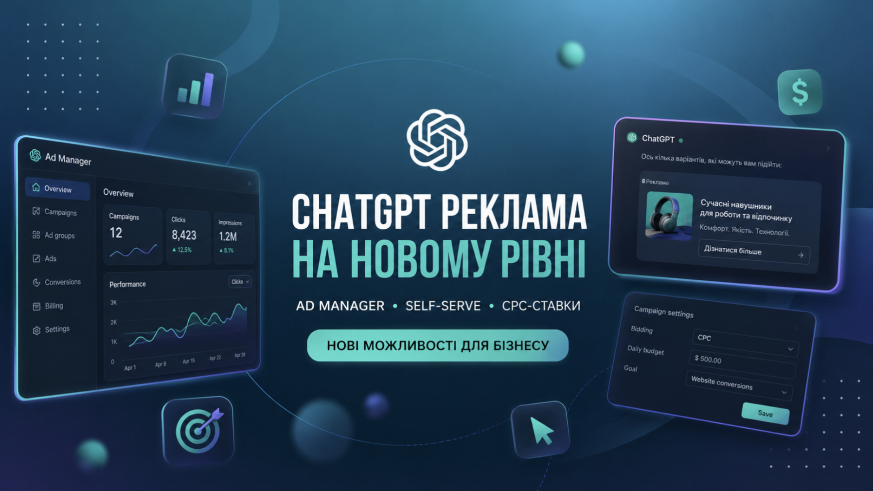 ChatGPT запускає рекламу по-дорослому: Ad Manager, self-serve та CPC-ставки